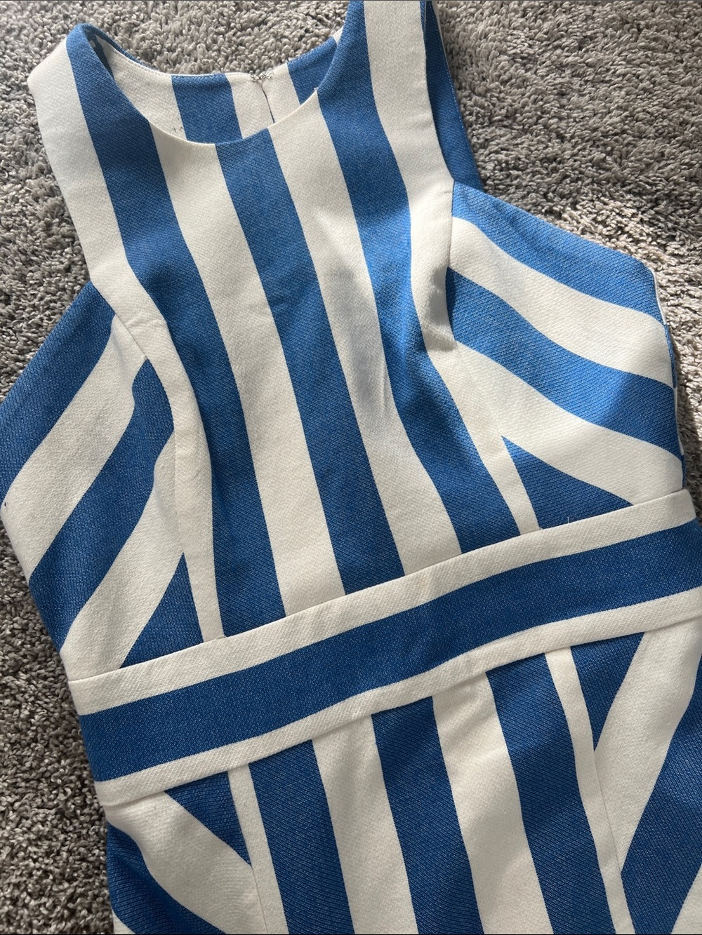 Milly| Maya Blue and White Striped Sleeveless Mini Dress| 47% Cotton - Picture 6 of 9